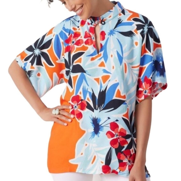 Soft Surroundings Cabana Bay Tropical Top size L small flaw - Picture 1 of 10